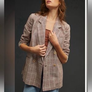 Maeve Anthropologie Womens Double-Breasted‎ Blazer Cotton Linen Blend